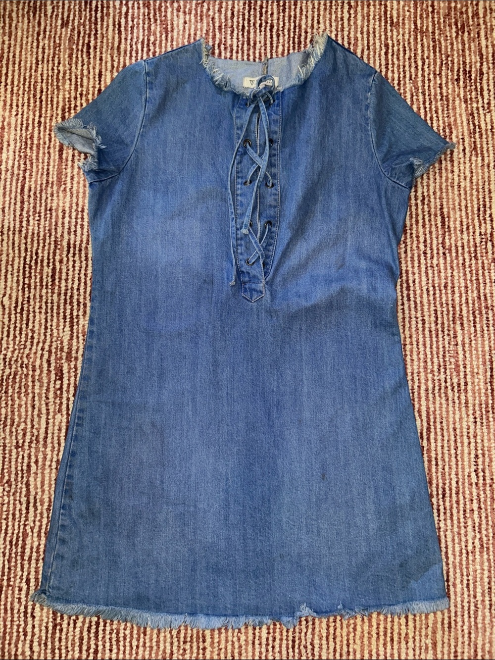 Guess Light Blue Denim Lace-Up Mini Dress
